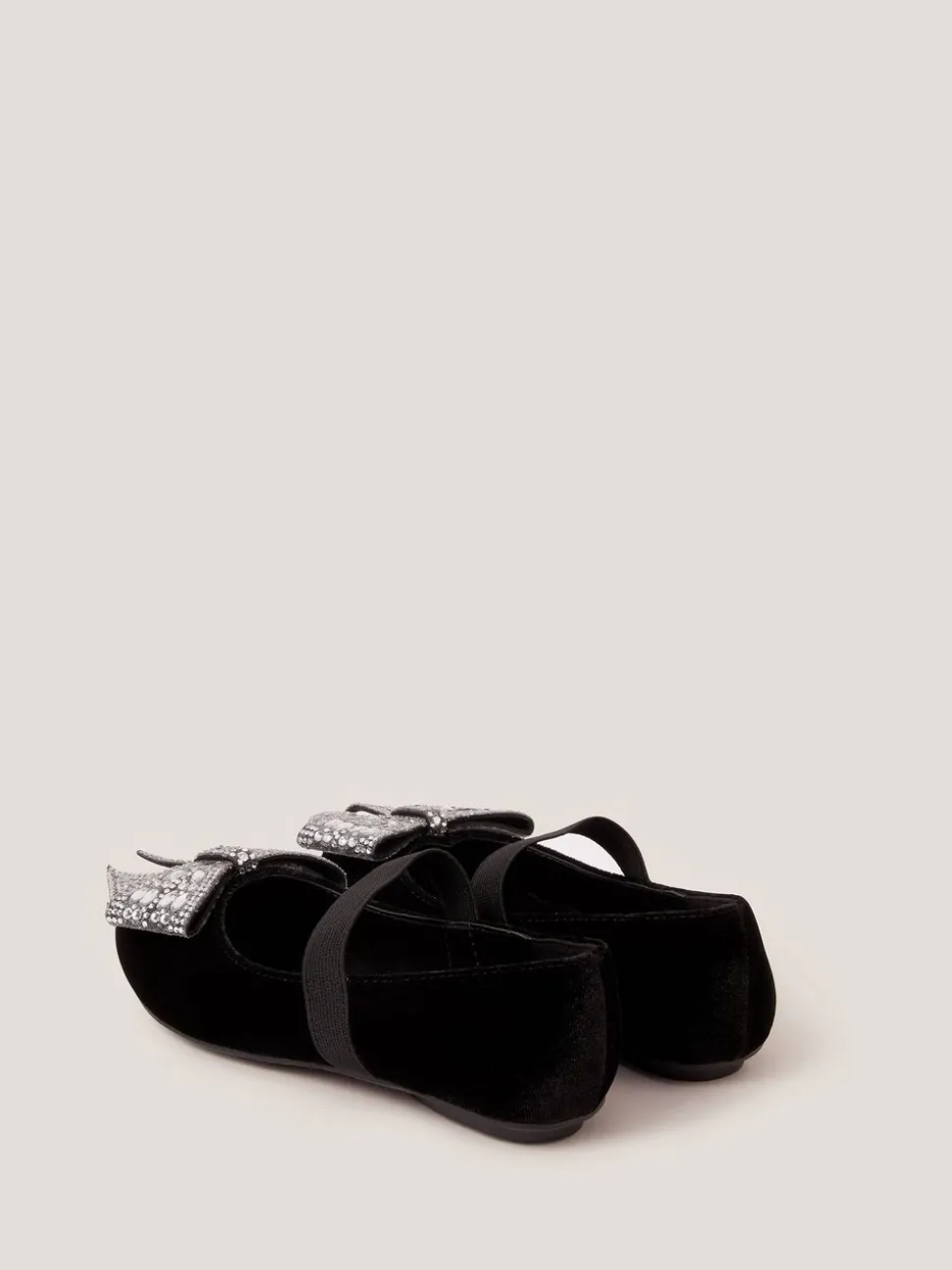 Monsoon Black Jewel Bow Velvet Ballet Flats