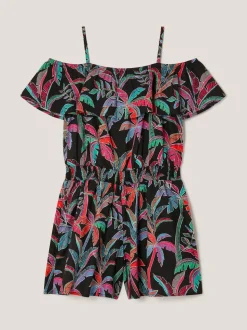 Monsoon Black Neon Tropical Print Playsuit