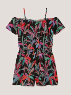 Monsoon Black Neon Tropical Print Playsuit