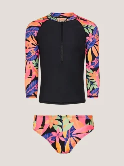 Monsoon Black Tropical Floral UPF50+ Rash Vest & Briefs Set