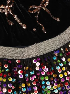 Monsoon Black Velvet Bow Top & Sequin Skirt Set