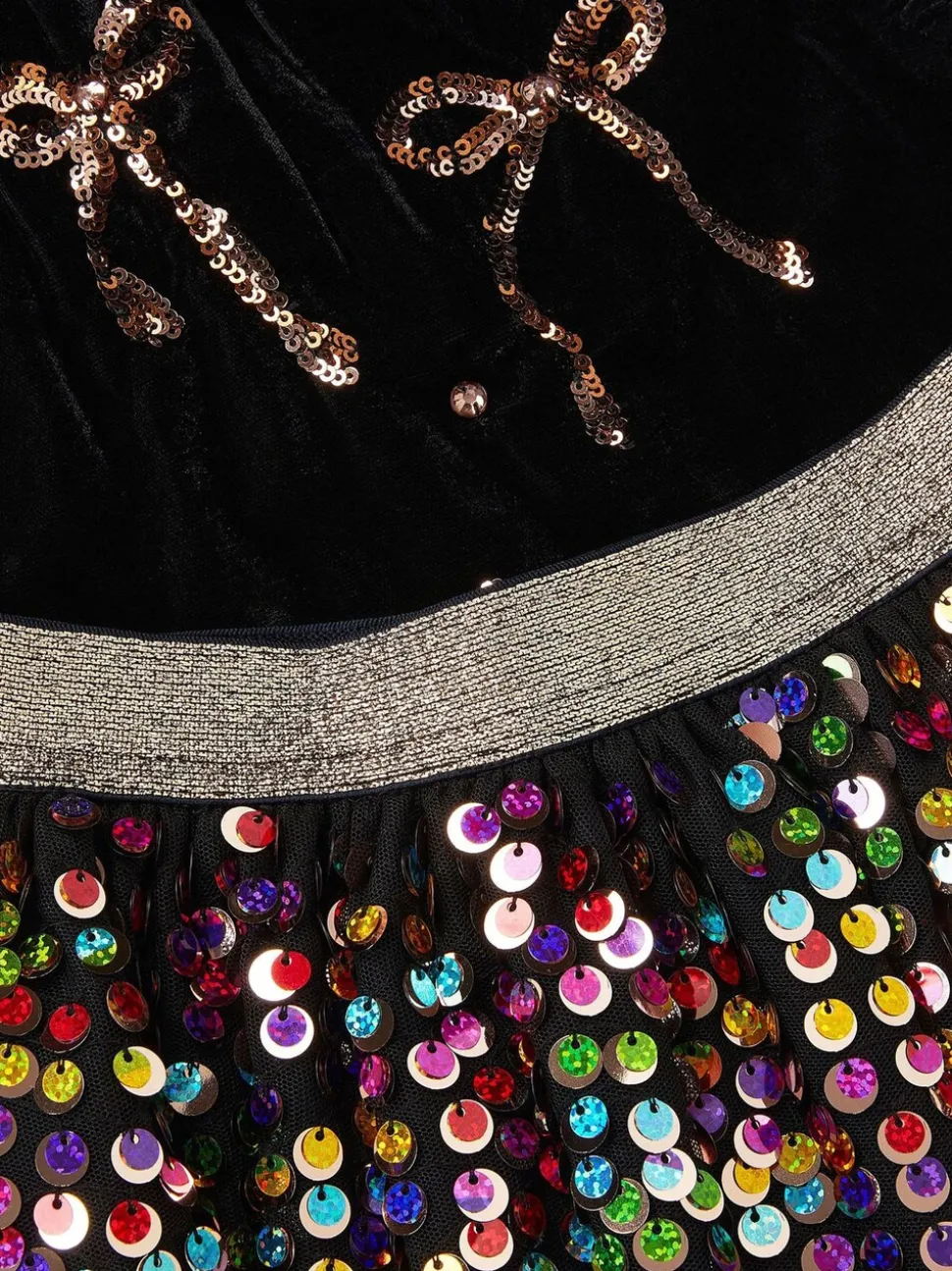 Monsoon Black Velvet Bow Top & Sequin Skirt Set