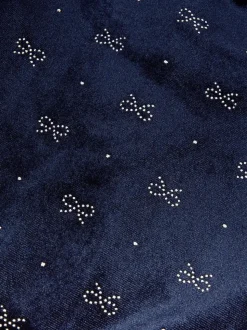 Monsoon Blue Bow Embellished Velvet Flare Jumpsuit