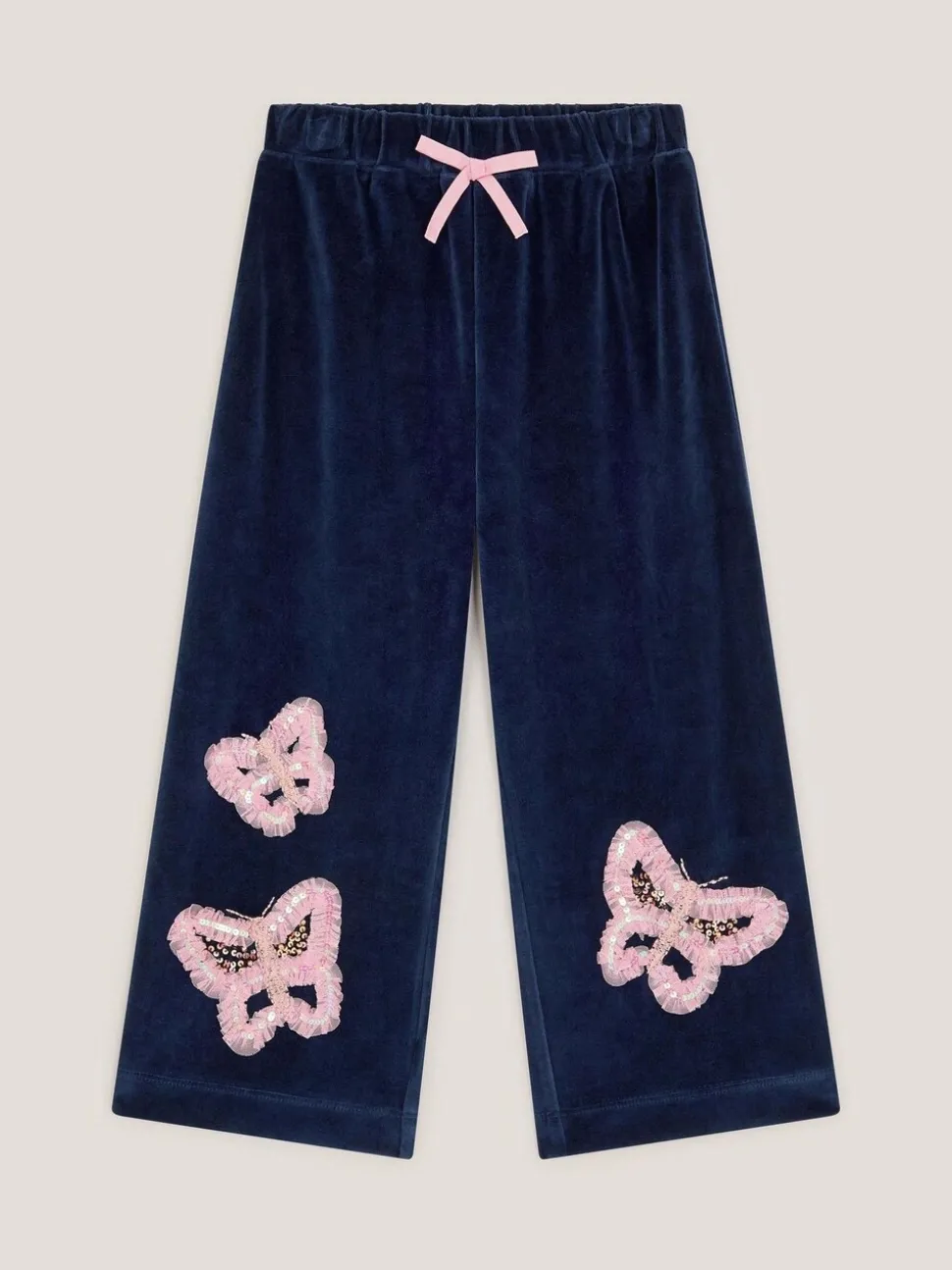 Monsoon Blue Butterfly Embellished Wide Leg Trousers
