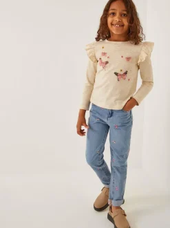 Monsoon Blue Butterfly Embroidered Straight Leg Jeans