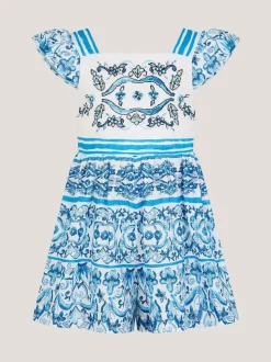 Monsoon Blue Calista Floral Print Frilly Playsuit