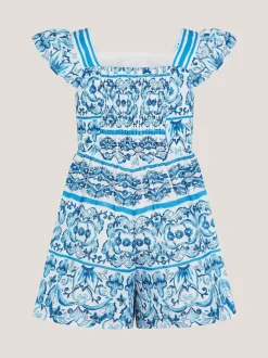Monsoon Blue Calista Floral Print Frilly Playsuit