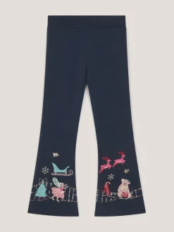 Monsoon Blue Christmas Scene Flare Leggings