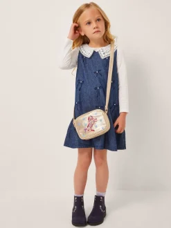 Monsoon Blue Collar Top & Chambray Bow Dress Set