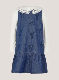 Monsoon Blue Collar Top & Chambray Bow Dress Set