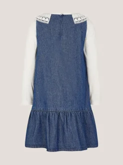 Monsoon Blue Collar Top & Chambray Bow Dress Set