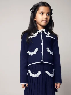 Monsoon Blue Crochet Collar Cardigan