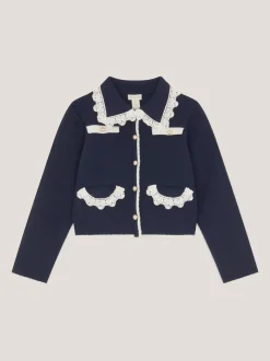 Monsoon Blue Crochet Collar Cardigan