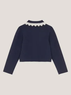 Monsoon Blue Crochet Collar Cardigan