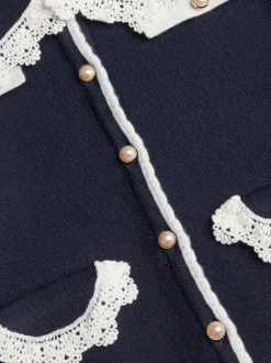 Monsoon Blue Crochet Collar Cardigan