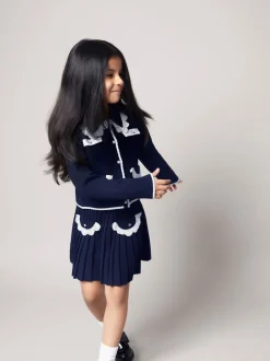 Monsoon Blue Crochet Knit Pleated Skirt