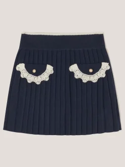 Monsoon Blue Crochet Knit Pleated Skirt