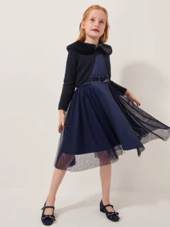 Monsoon Blue Detachable Collar Fuzzy Cardigan