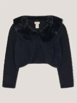 Monsoon Blue Detachable Collar Fuzzy Cardigan