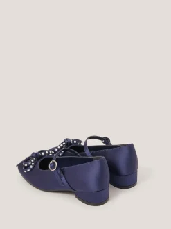 Monsoon Blue Diamante Bow Ballet Heels