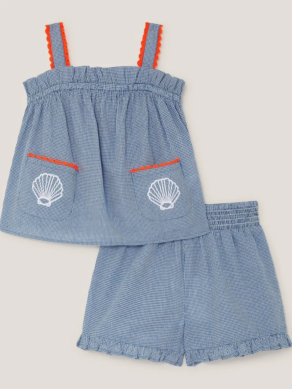Monsoon Blue Embroidered Gingham Top & Shorts Set