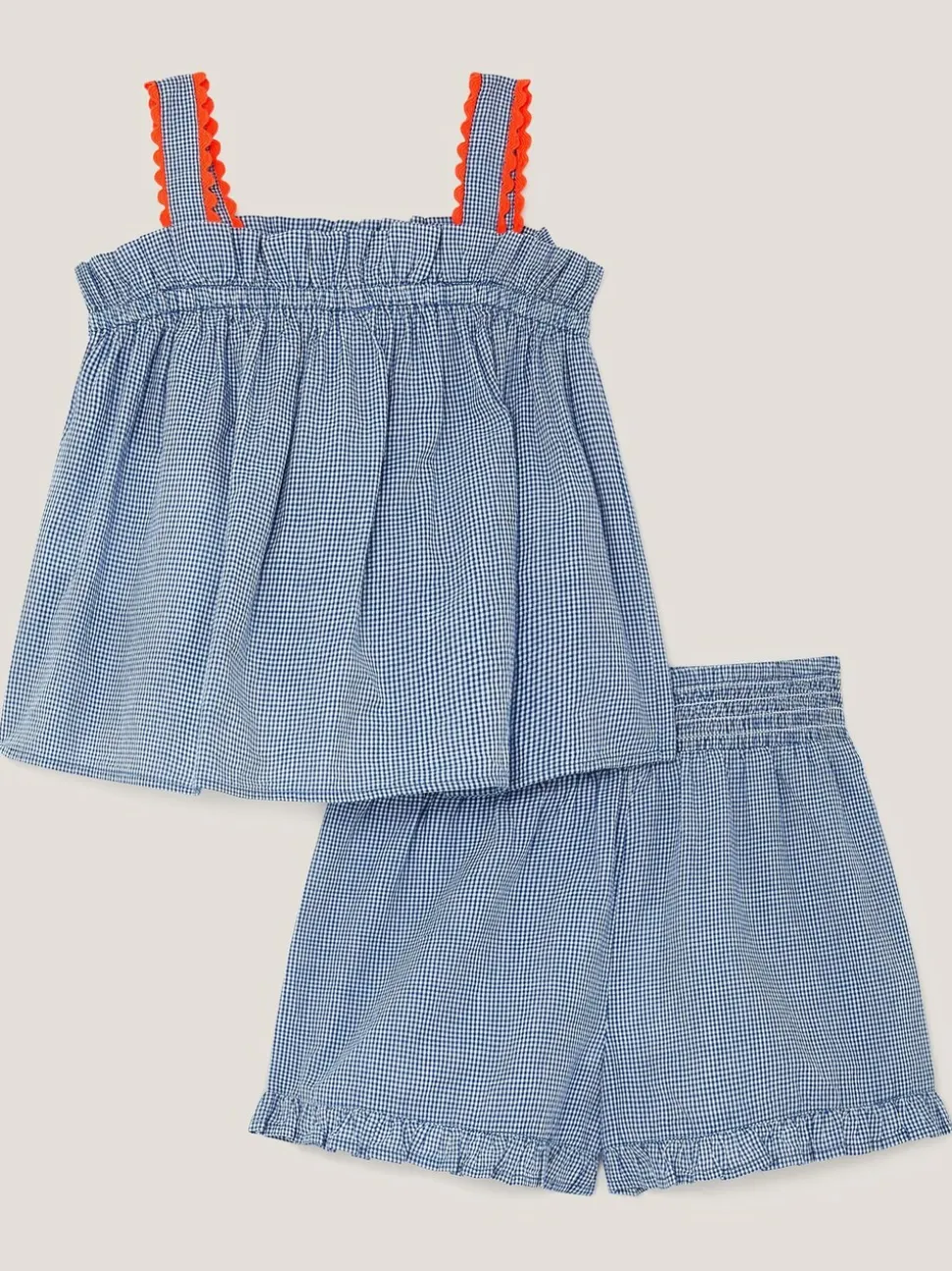 Monsoon Blue Embroidered Gingham Top & Shorts Set