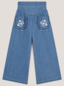 Monsoon Blue Embroidered Pocket Chambray Trousers