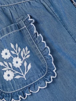Monsoon Blue Embroidered Pocket Chambray Trousers