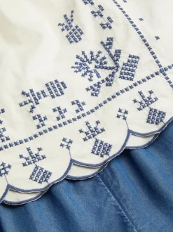 Monsoon Blue Embroidered Top and Scallop Shorts Set