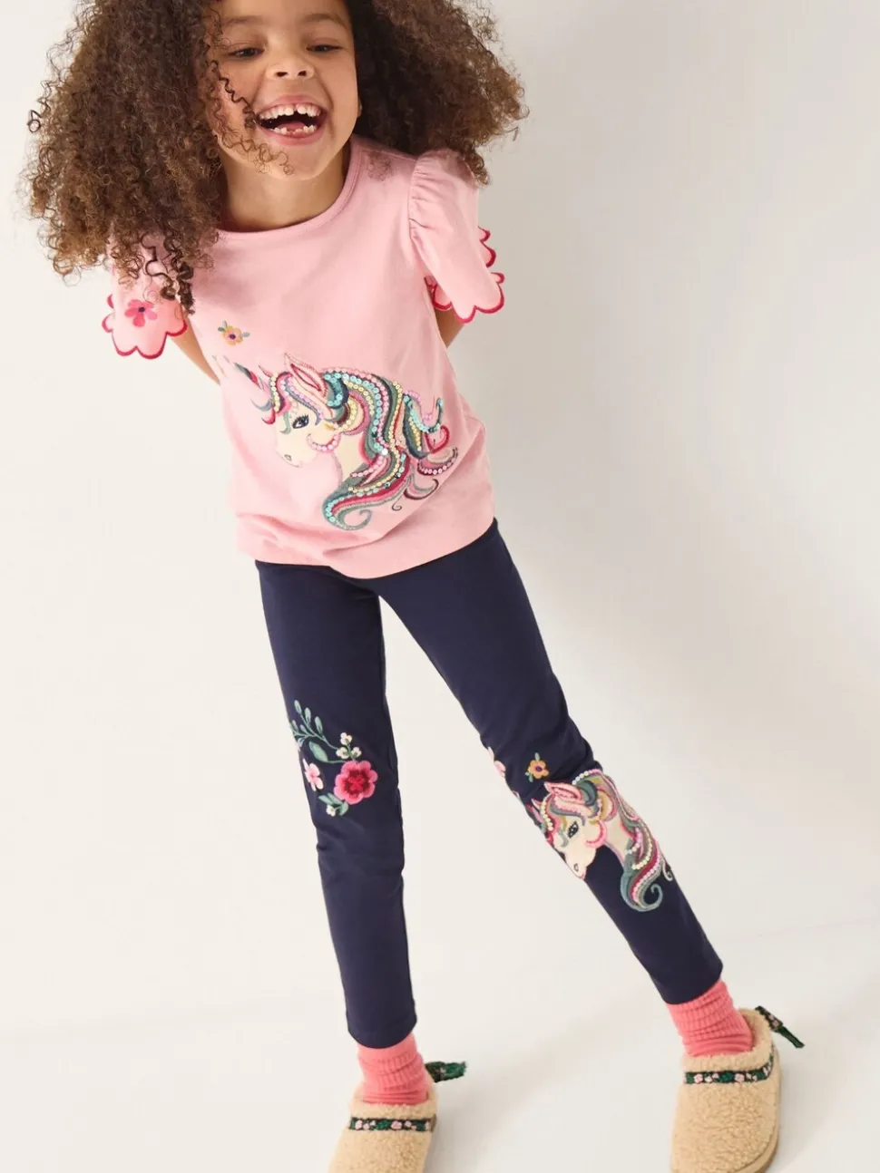 Monsoon Blue Embroidered Unicorn Leggings