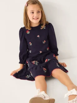 Monsoon Blue Floral Embroidered Tiered Dress