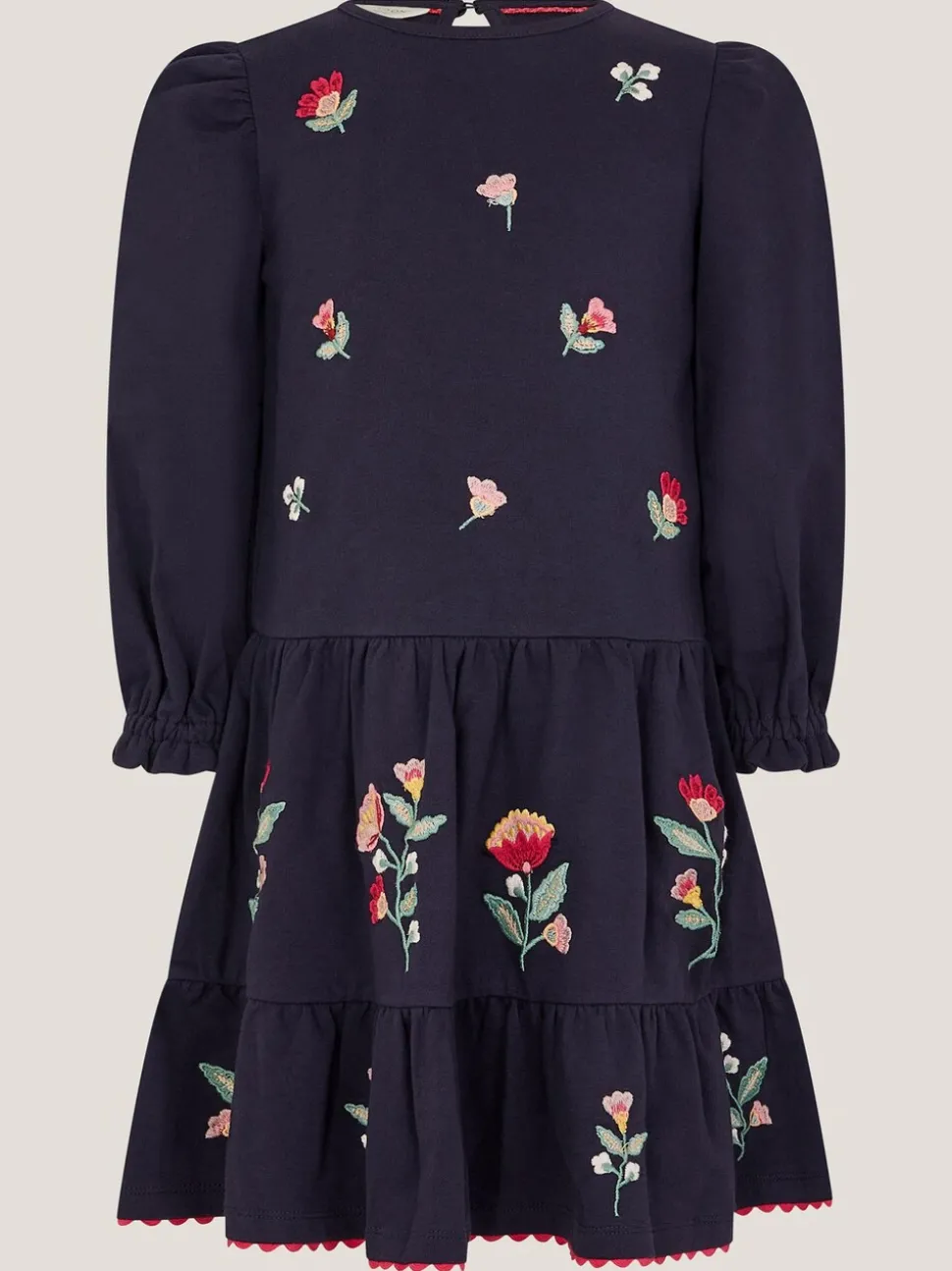 Monsoon Blue Floral Embroidered Tiered Dress