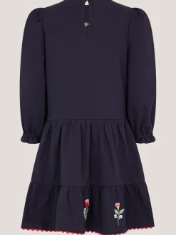 Monsoon Blue Floral Embroidered Tiered Dress