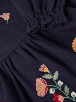 Monsoon Blue Floral Embroidered Tiered Dress
