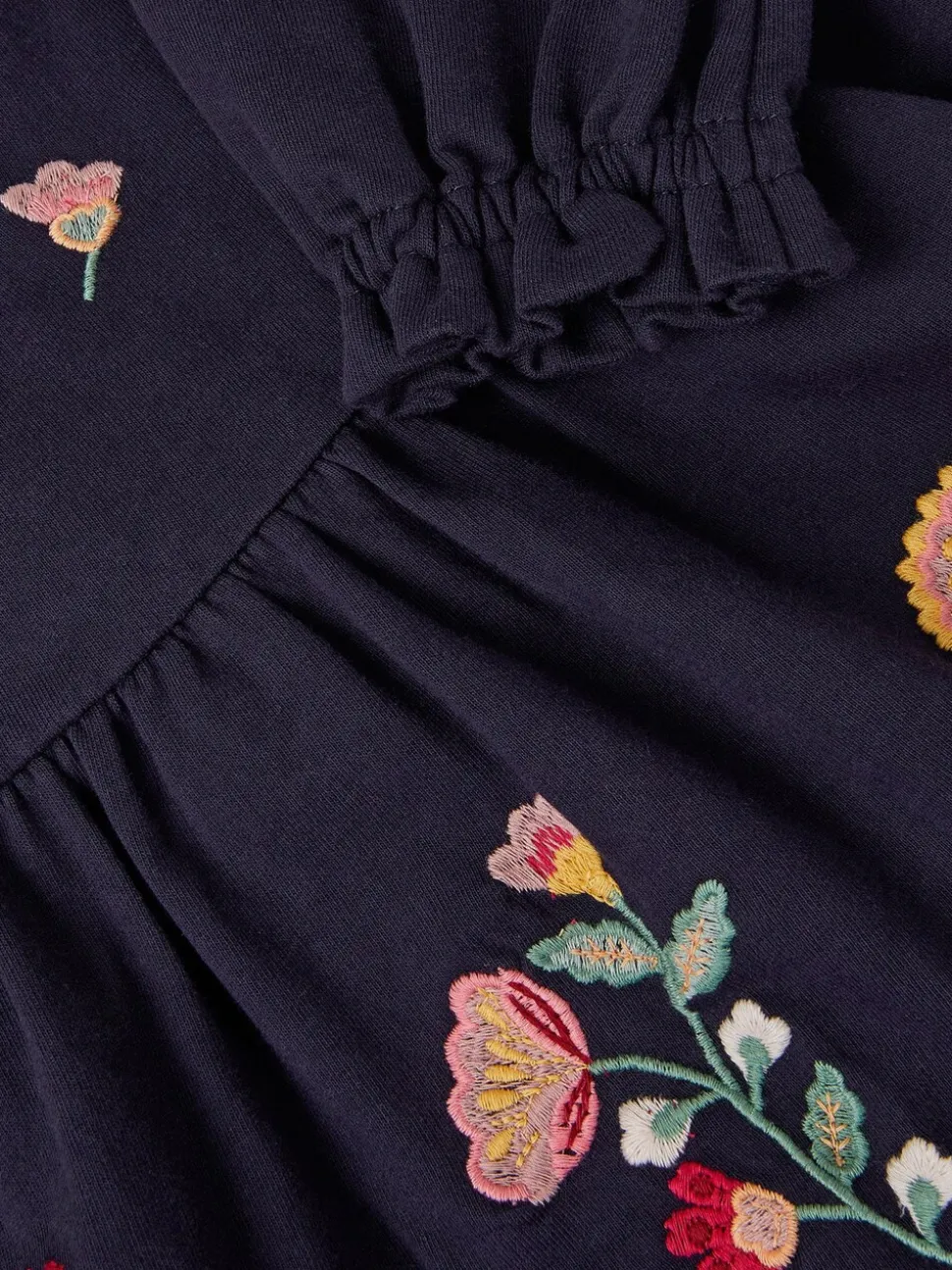 Monsoon Blue Floral Embroidered Tiered Dress