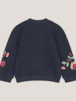 Monsoon Blue Floral Embroidered Quilted Bomber Jacket