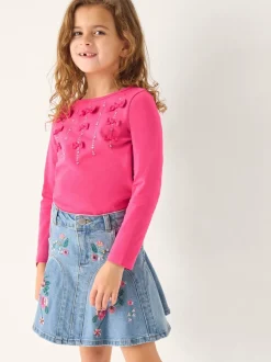 Monsoon Blue Floral Embroidered Denim Mini Skirt