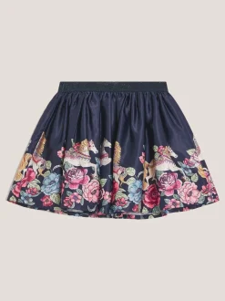 Monsoon Blue Floral Horse Print Satin Skirt