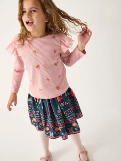 Monsoon Blue Floral Tulle Top & Skirt Set