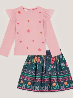 Monsoon Blue Floral Tulle Top & Skirt Set