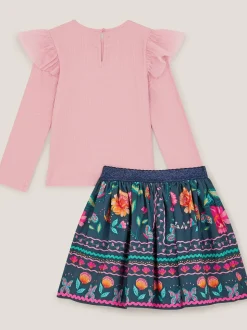 Monsoon Blue Floral Tulle Top & Skirt Set