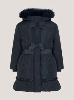 Monsoon Blue Frill Bow Hooded Coat