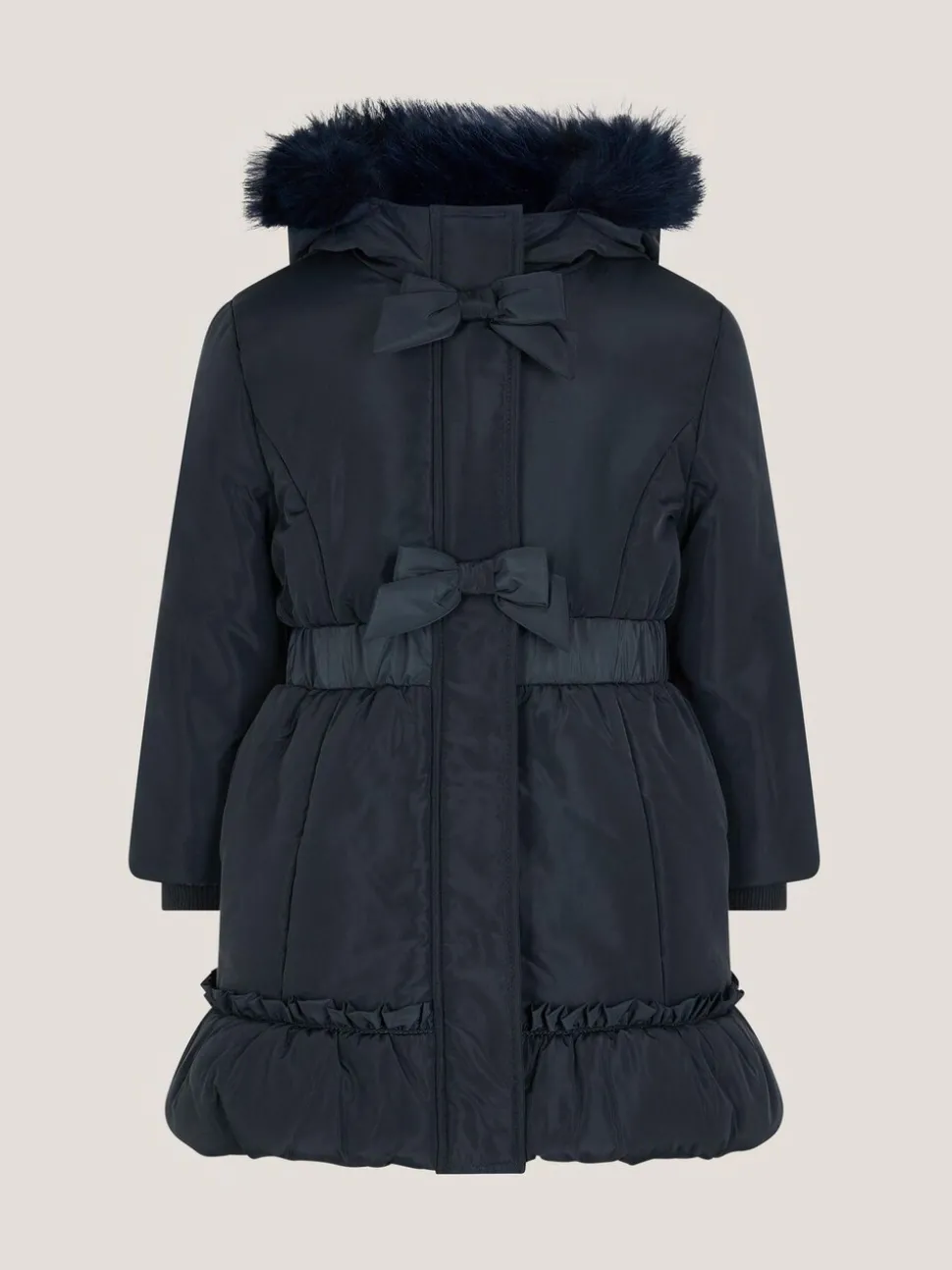 Monsoon Blue Frill Bow Hooded Coat