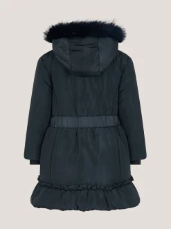 Monsoon Blue Frill Bow Hooded Coat