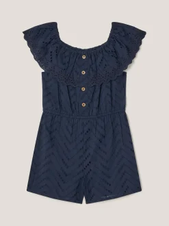Monsoon Blue Frilly Broderie Playsuit