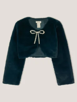 Monsoon Blue Marie Bow Faux Fur Shrug