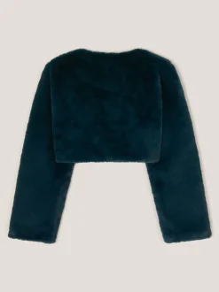 Monsoon Blue Marie Bow Faux Fur Shrug
