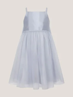 Monsoon Blue Pearl Embellished Bow Dress