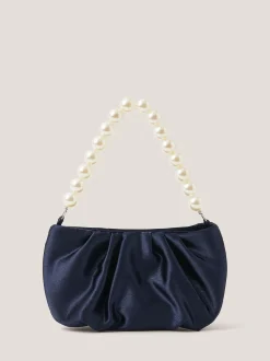 Monsoon Blue Pearl Strap Satin Party Bag