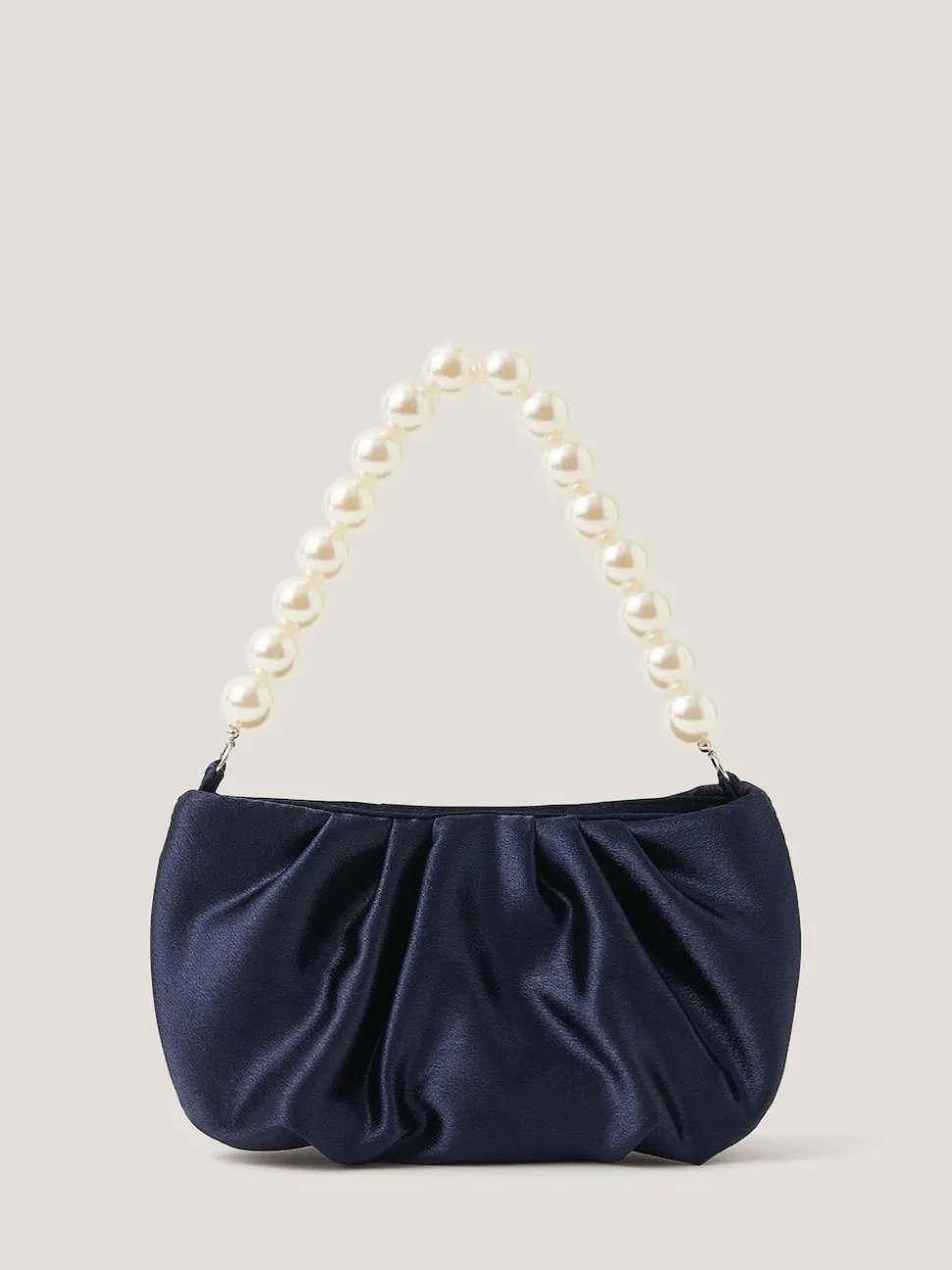 Monsoon Blue Pearl Strap Satin Party Bag